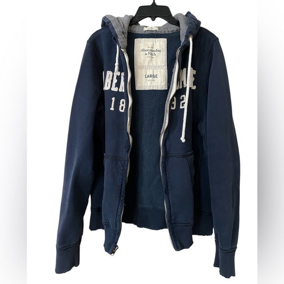 Abercrombie & Fitch vintage distressed logo zip up muscle hoodie sweatshirt Y2K - Picture 2 of 13